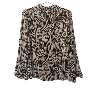 Noir Cream & Black Zebra Like Print Tie Neck Blouse S